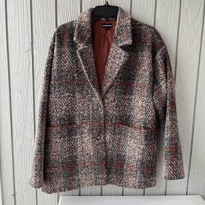 Love Wednesday Fuzzy Plaid Boxy Coat Boutique FAIRE Brand SZ M